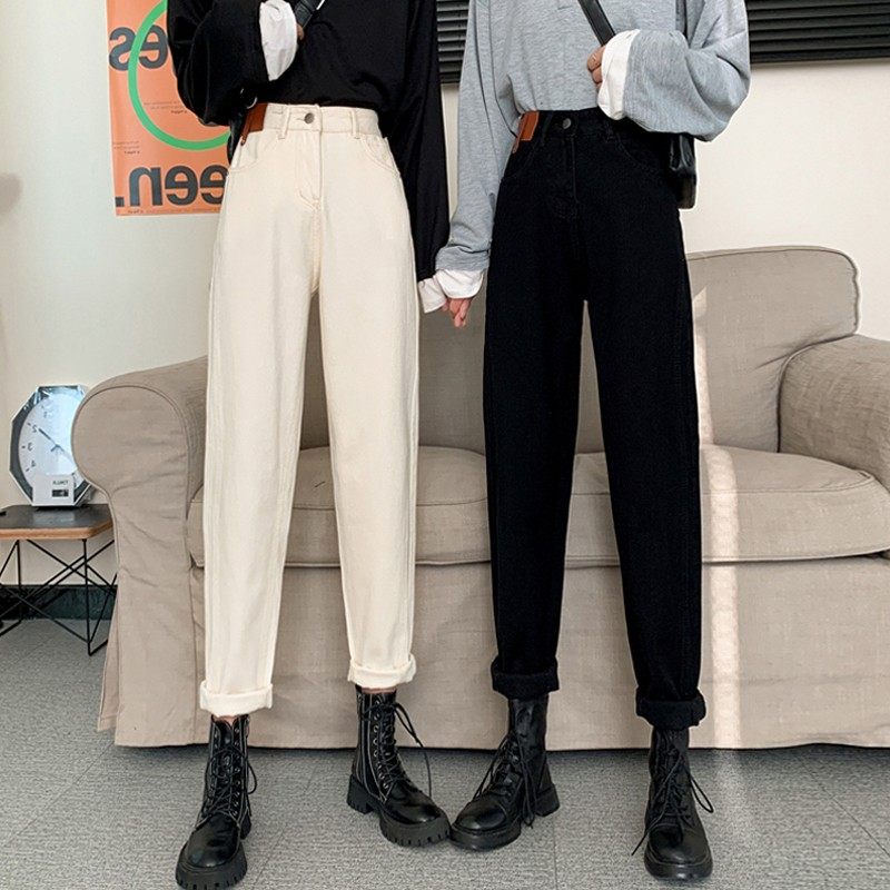 梨形身材裤子女胖妹妹大码高腰显瘦直筒萝卜哈伦裤宽松牛仔裤春秋,女装/女士精品,牛仔裤,淘宝优惠券,粉丝福利购,淘宝优惠卷