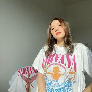 美式 T恤男女款 阿美咔叽tee涅槃乐队短袖 复古简约下衣失踪宽松大码