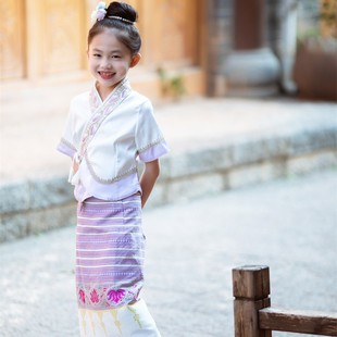 多巴胺穿搭民族风女童套装 沙芭利 夏季 纳傣族服装 儿童女 西双版