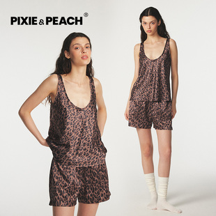 睡衣2026春夏新款 芘卡熙豹纹女士吊带短裤 家居服欧美风性感套装