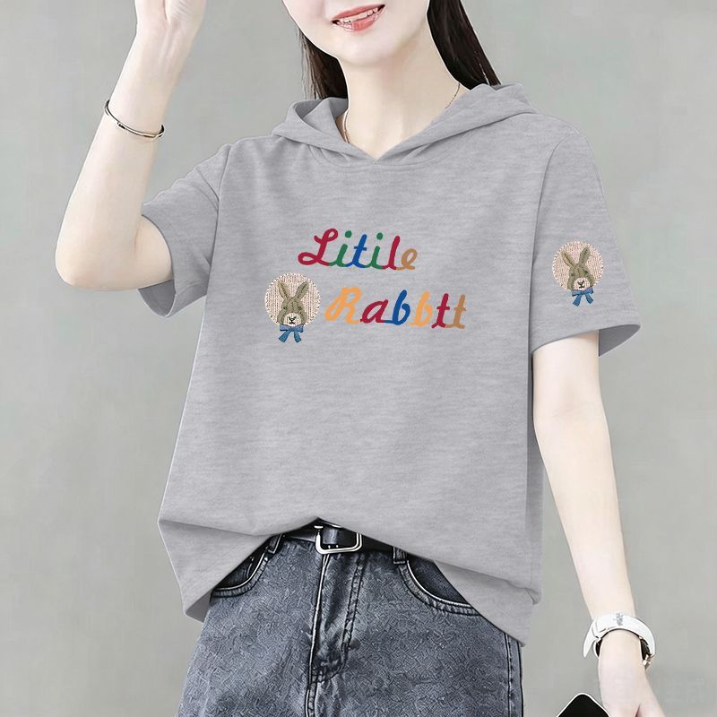 纯棉韩版短袖连帽卫衣T恤女