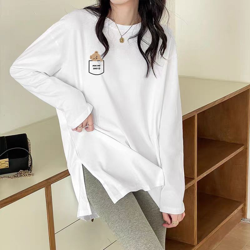 搭鲨鱼裤纯棉中长款开叉打底衫