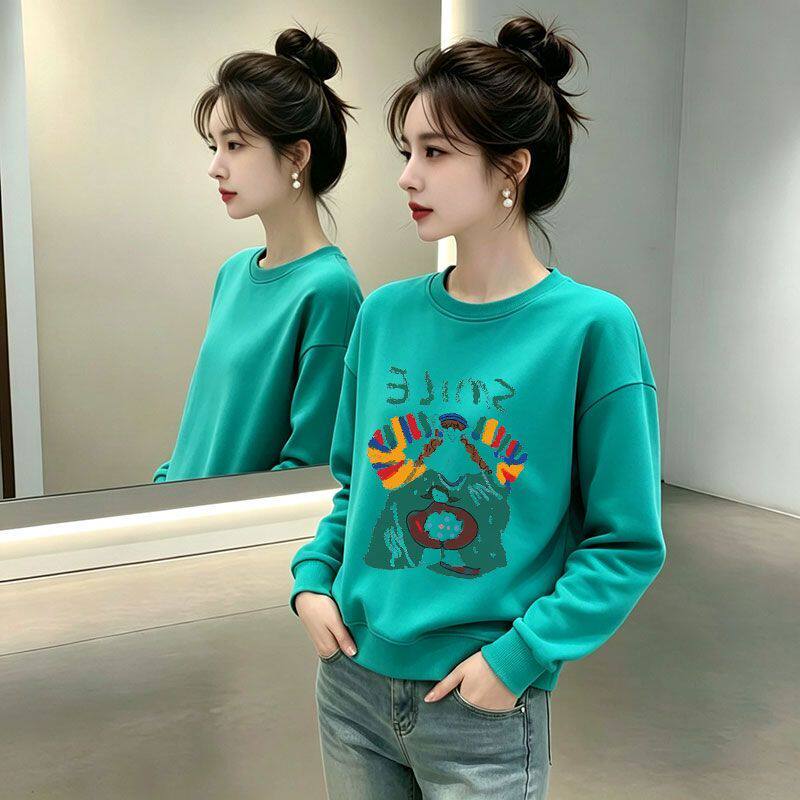 纯棉短款高腰长袖套头卫衣女