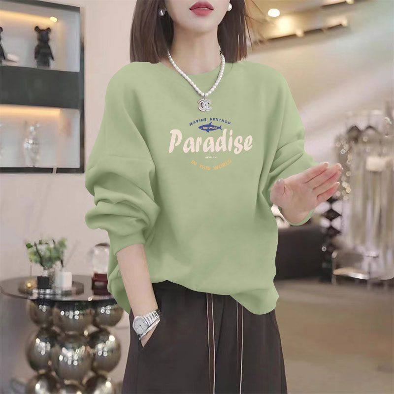 新款纯棉复牛奶丝套头卫衣女