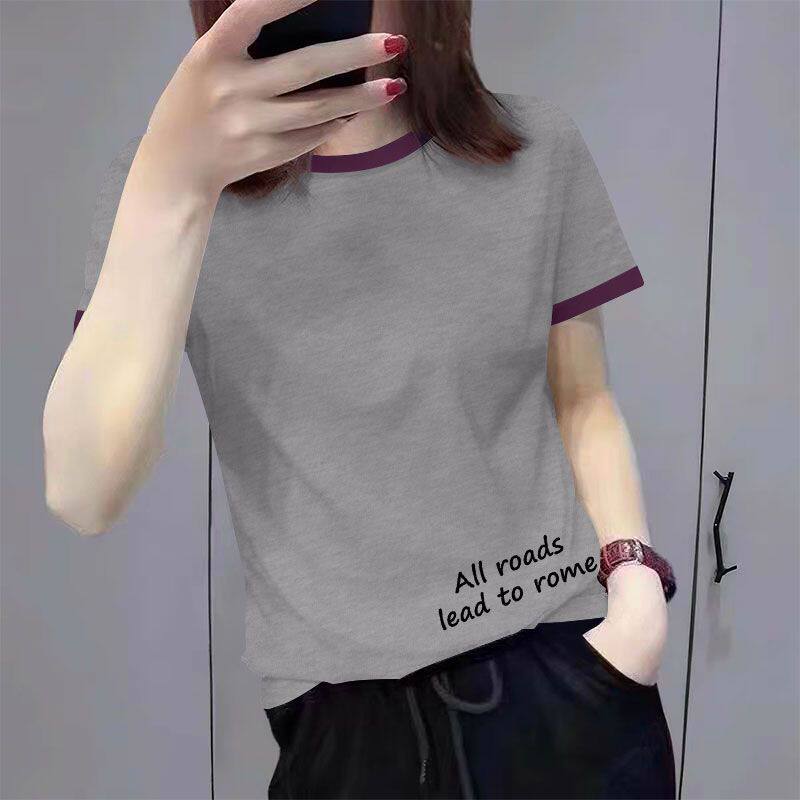 纯棉撞色短袖短款T恤女时尚