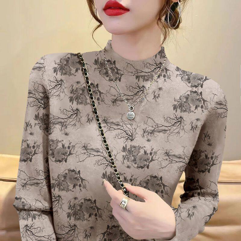 女士德绒半高领休闲打底衫