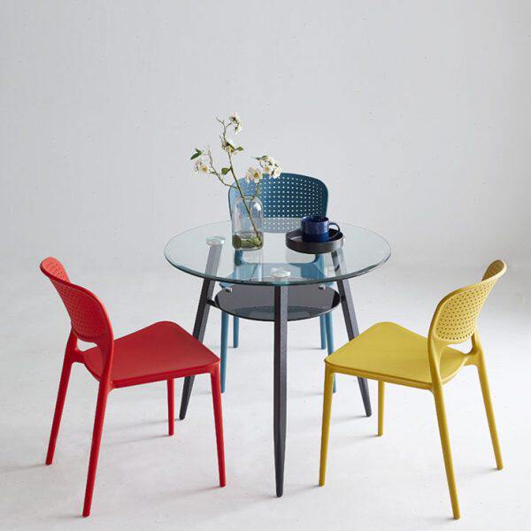 洽谈桌椅组合双层钢化玻璃圆桌会客谈判接待桌椅组合餐桌椅小圆桌