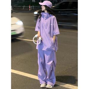 大尺码轻薄透气抗UV防晒衣运动套装女夏季2026新款宽松三件套潮
