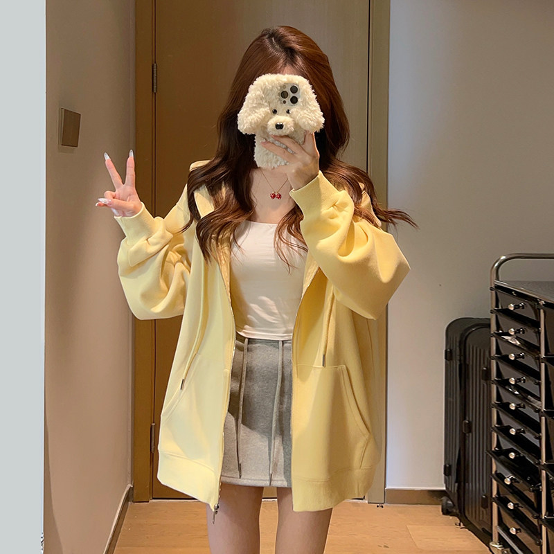 初春黄色厚棉T外套女2026