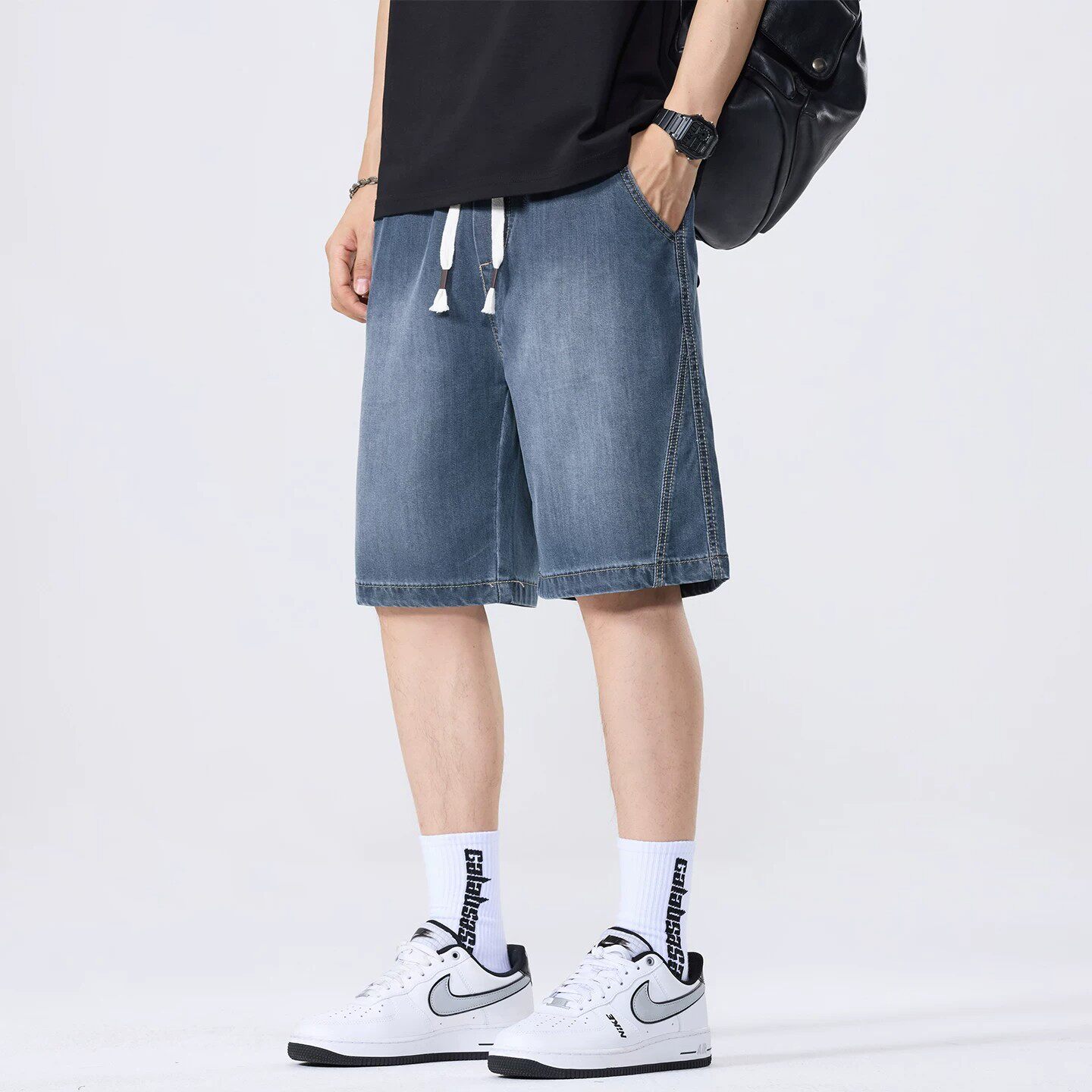 夏季新款天丝牛仔短裤男