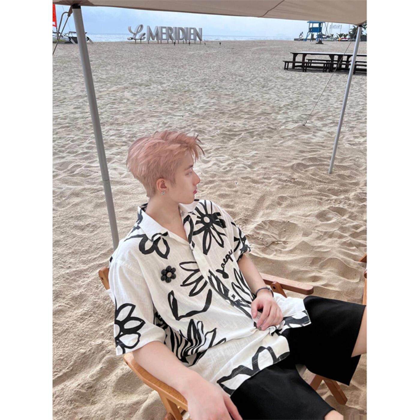 海边度假男装古巴领冰丝
