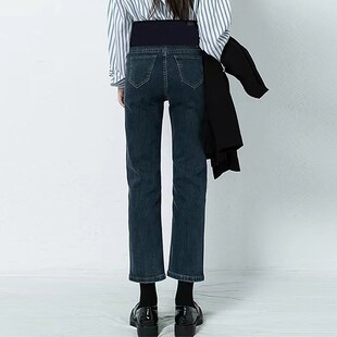 春秋外穿牛仔裤 怀孕期小个子八分烟管裤 九分直筒裤 春季 大码 孕妇裤