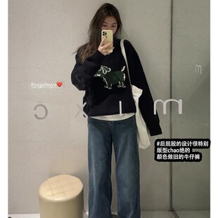 阔腿拖地裤 孕妇牛仔裤 宽松垂感直筒长裤 加绒外穿保暖阔腿裤 秋冬装