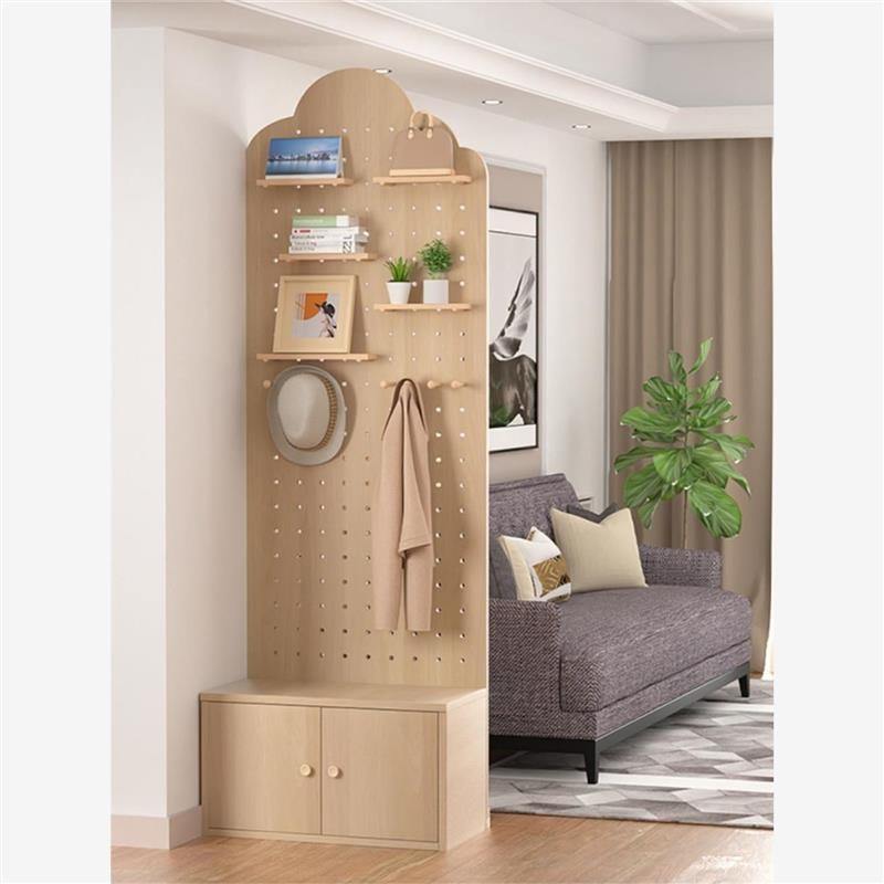 实木孔板隔断h屏风客厅卧室入口墙架落地储物架移动定制