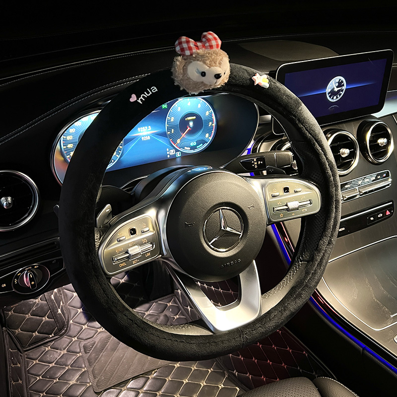 车载可爱卡通f冬天方向盘套女生短毛绒汽车通用防滑保暖车把套冬