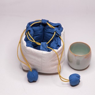 古法植物染茶杯保护袋手织布茶具户外收纳防撞保护自然风布袋