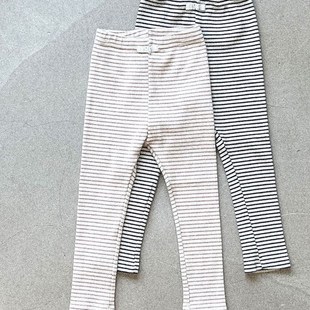 现货韩国童装秋季小童弹力修身打底裤男童女童宝宝百搭条纹长裤子