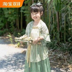 汉服女童2024夏季新中国风日常连衣裙超仙古风宋代绿色日常五分袖