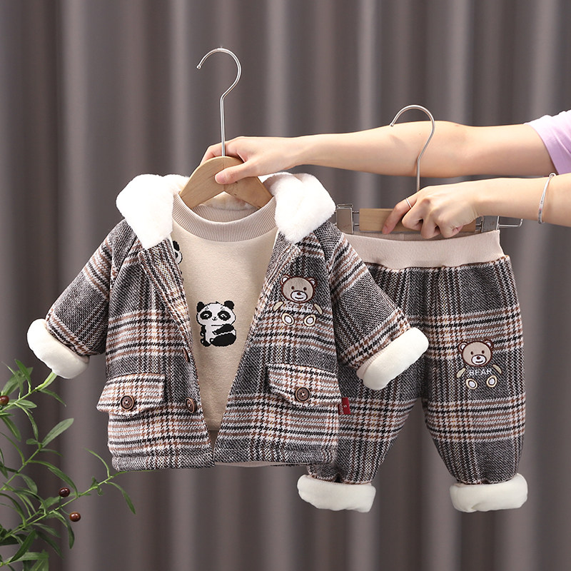 男童冬装宝宝秋冬季婴儿童1衣服女童3岁2023新款加绒加厚三件套装