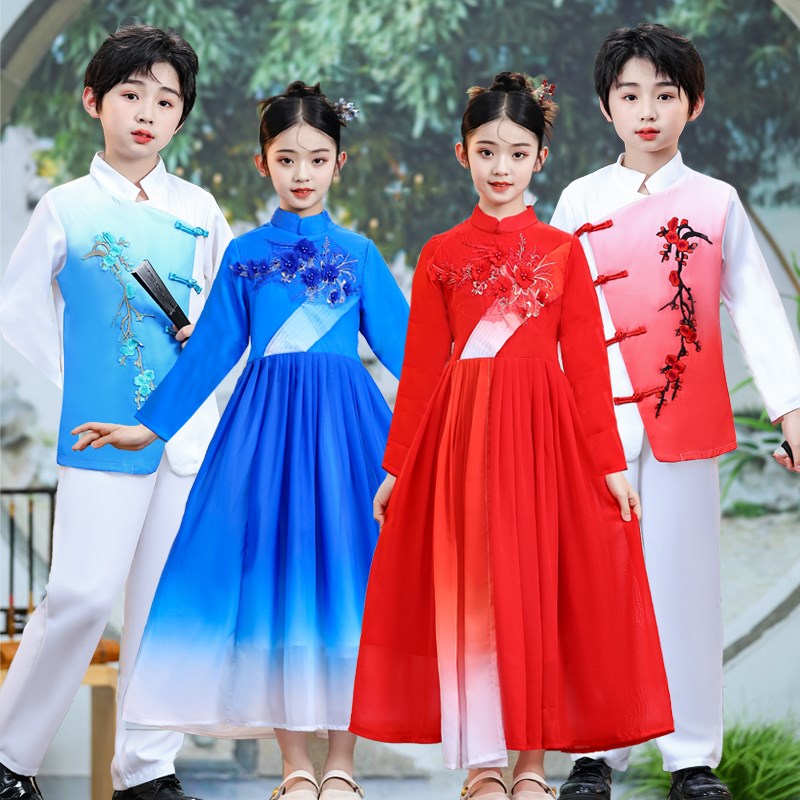 十一万疆红歌舞蹈儿童合唱服元旦演出礼服中小学生毕业喜庆表演服