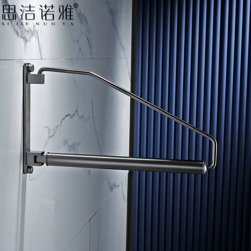 免打孔枪灰色折叠晾衣架全铜旋转卫生间壁挂毛巾架极简浴室毛巾杆