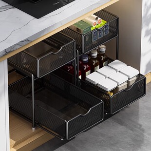 厨房橱柜抽拉式分层架柜内下水槽超深调料拉篮收纳架抽屉式置物架