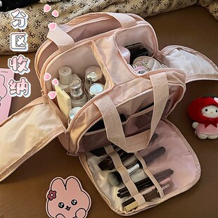 化妆包女旅行分区收纳布艺洗漱包大容量便携外出护肤品直立收纳包
