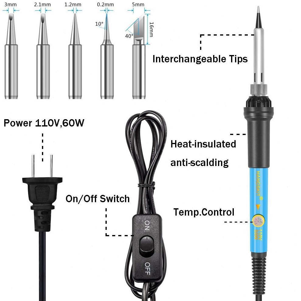 110V 220V 60W可调温电烙铁套装 焊接修理工具镊子雕刻刀助焊工具