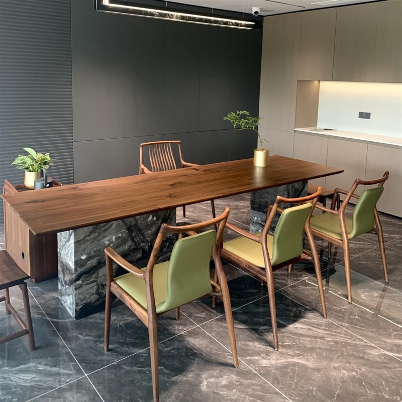 新中式北美黑胡桃木茶桌椅组合现代高级实木茶台茶Y室家用办公室