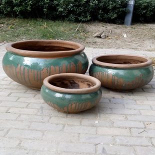 土陶罐陶缸田园摆件景观花盆陶釉缸中式落地装饰组合花瓶粗陶花盆