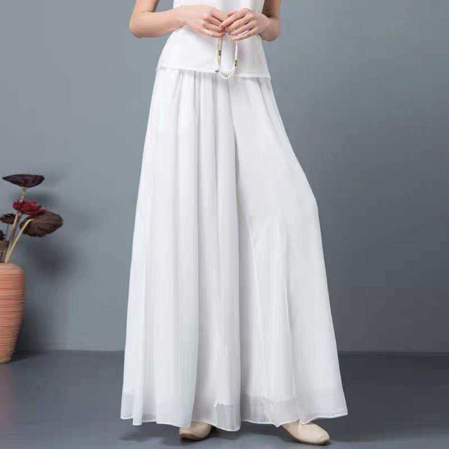 白色雪纺大摆舞蹈裤汉服旗袍内搭裤子古典舞蹈服飘逸禅意阔腿裤女