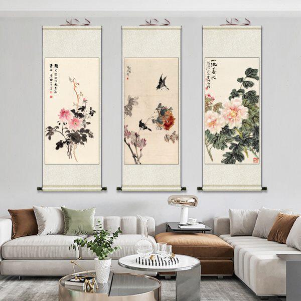 古代名家花鸟画高清微喷卷轴画丝绸画绢画宣纸画牡丹图中堂画国画