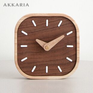 北欧风创意黑胡桃实木小台钟书桌床头静音钟座钟简约迷你小钟表