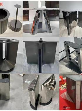I1轻奢岩板圆餐桌脚不锈钢长桌腿支架子家用加厚奢石大理石餐台底