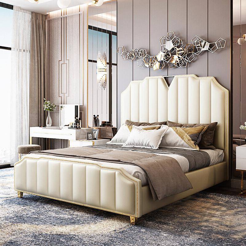 轻奢床后现代真皮床简约双人床1.8主卧大气婚床欧式美式高箱软床