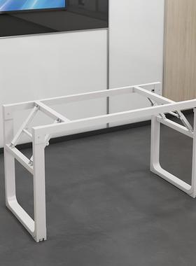 折叠桌架子支架长桌桌架餐桌腿双层桌子鸗龑铁架简易白色单层桌腿