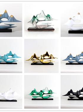 新中式办公室云山雕塑样板间茶室家居软装饰品客厅电视柜玄关摆件