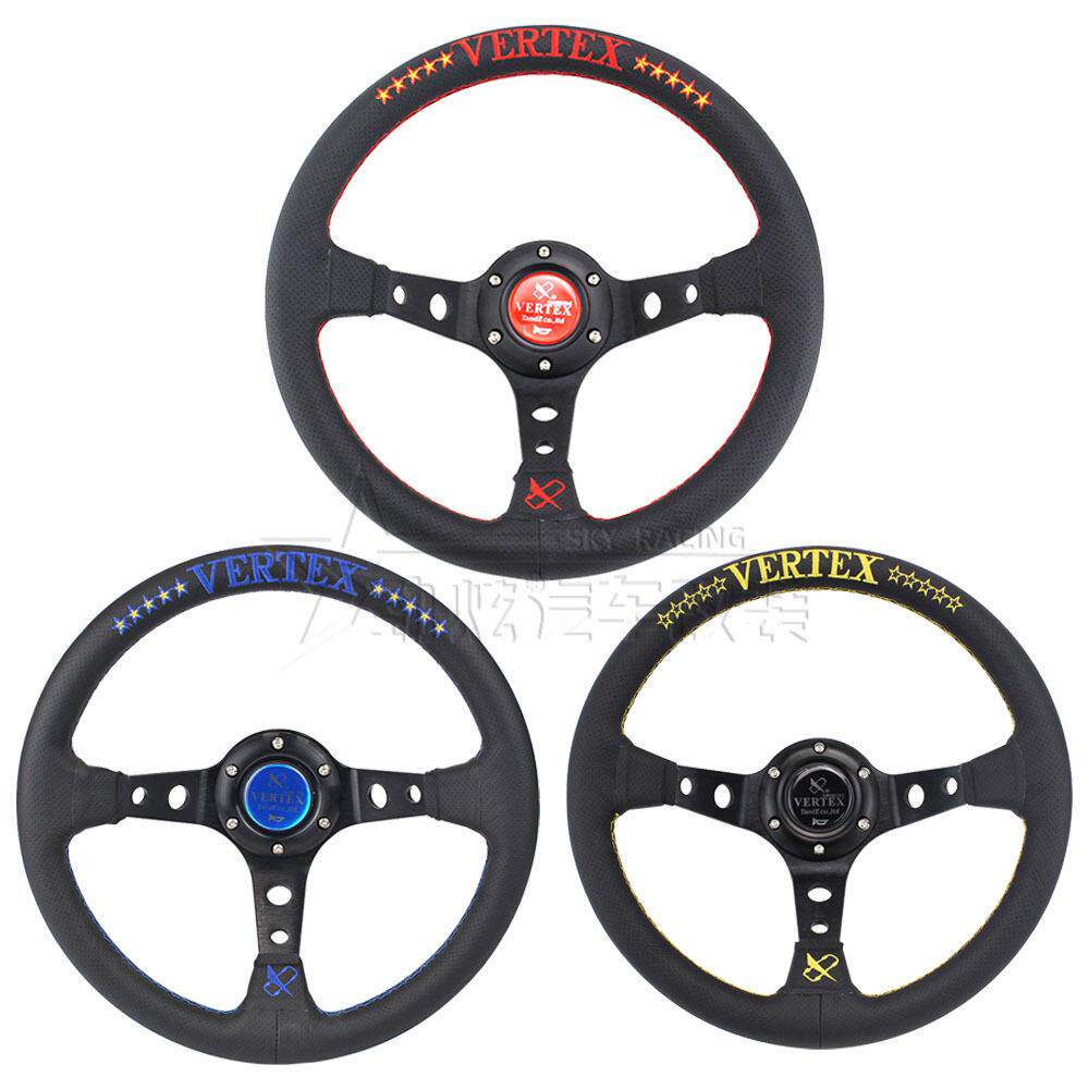 13寸汽车改装转向盘Vertex十星刺绣赛车真皮方向盘游戏机方向盘