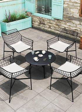 户外桌椅庭院室外露天休闲桌椅伞组合花园林售楼部阳台铁艺不锈钢