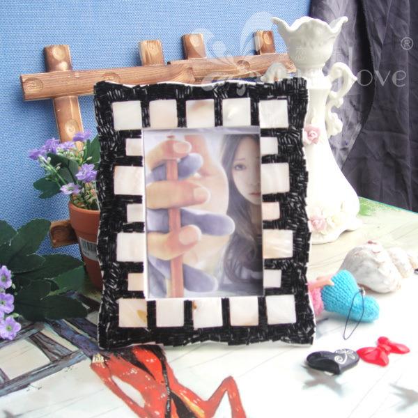 贝壳珠子手工相框摆台立桌装饰创意相框7寸心形像框相架镜框饰品