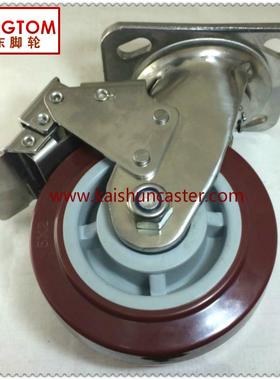 重型不锈钢全刹脚轮4寸5寸6寸8寸加重304不锈钢聚氨酯PU万向轮子