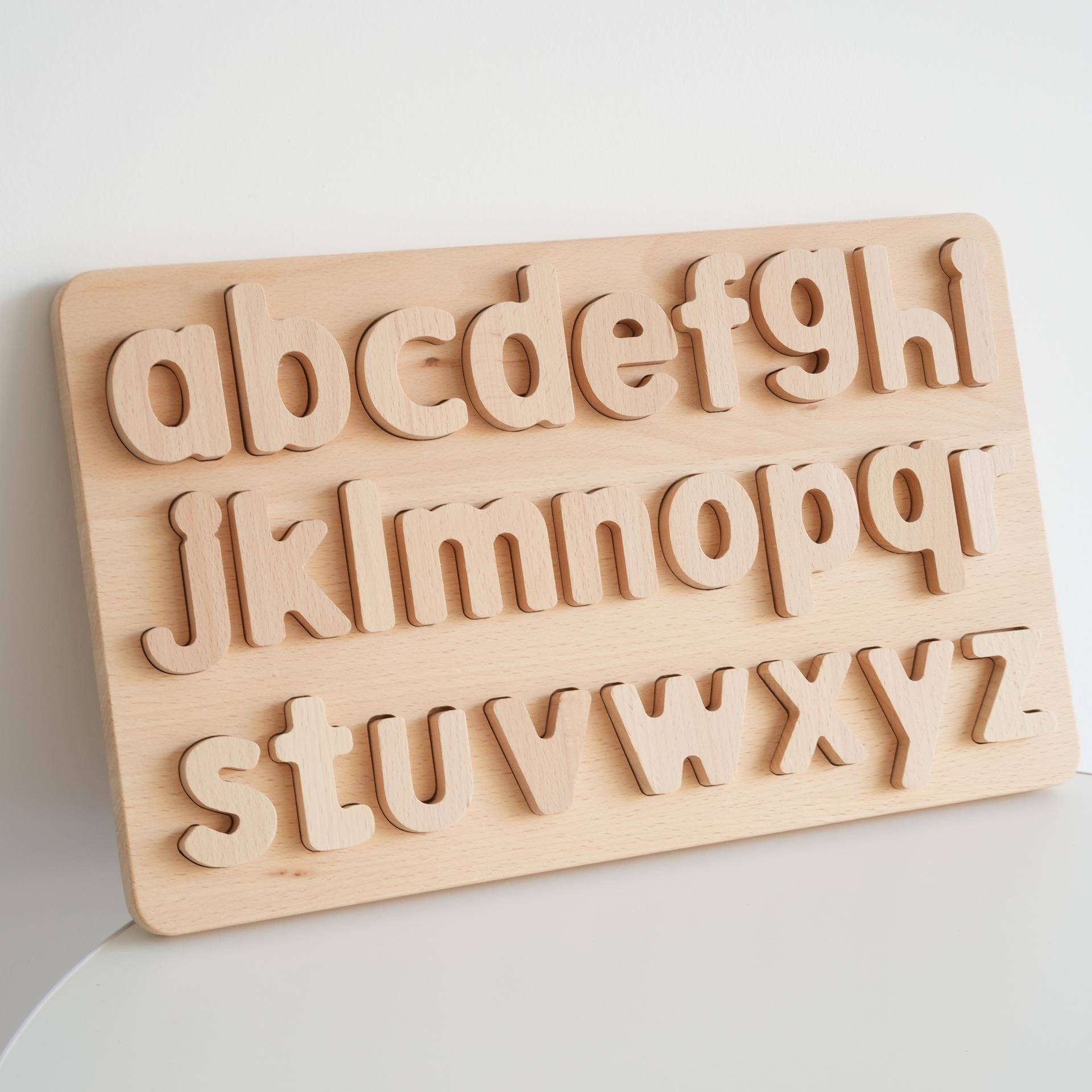 木质儿童早教玩具小写字母认知板宝宝数字积木家居装饰积木
