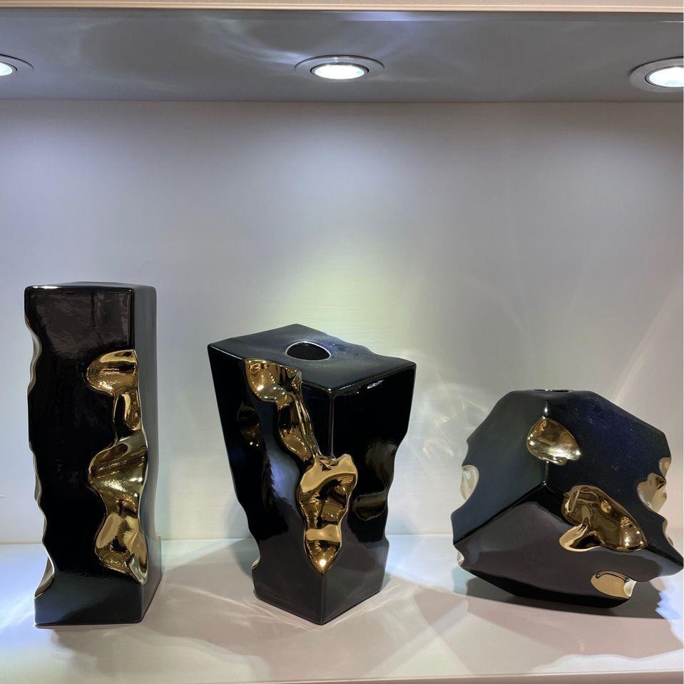 创意黑色镀金陶瓷花瓶摆件现代简约时尚家居装饰品客厅台面摆设
