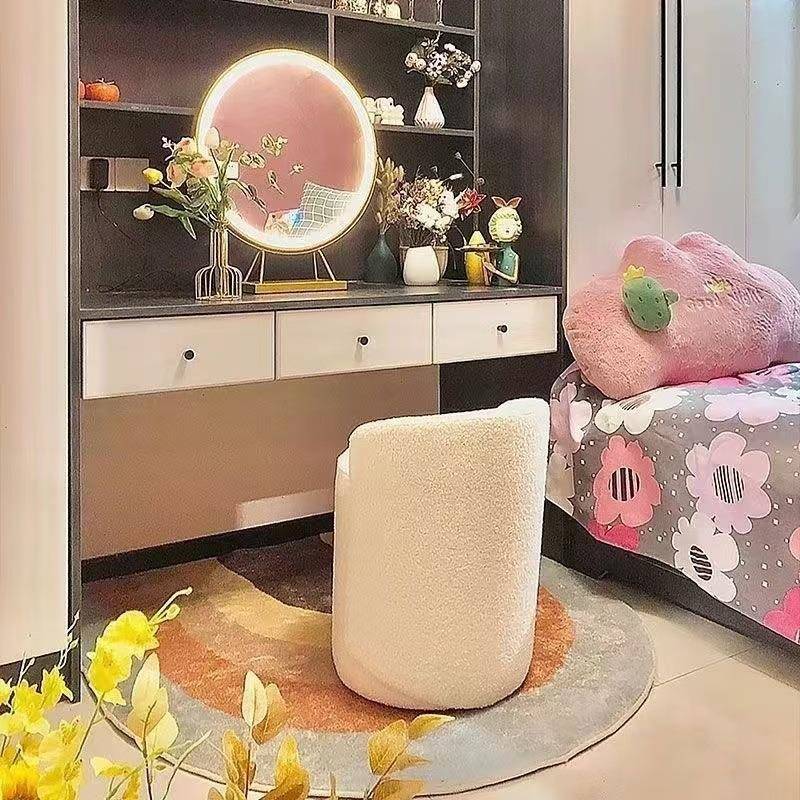 北欧轻奢化妆凳家用小户型带靠背静音旋转梳妆凳简约美甲矮圆凳子
