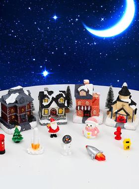 圣诞新款发光小房子村庄摆件15件套欧式雪屋太空人系列装饰品摆件