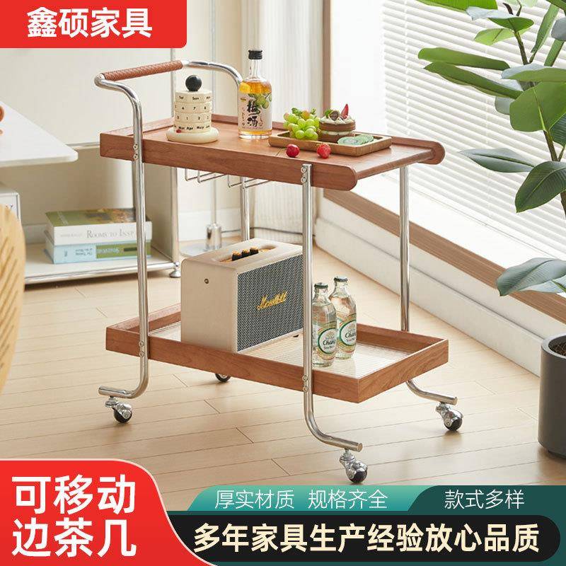北欧实木小推车简约置物架客厅沙发边几移动复古茶几收纳床头边几