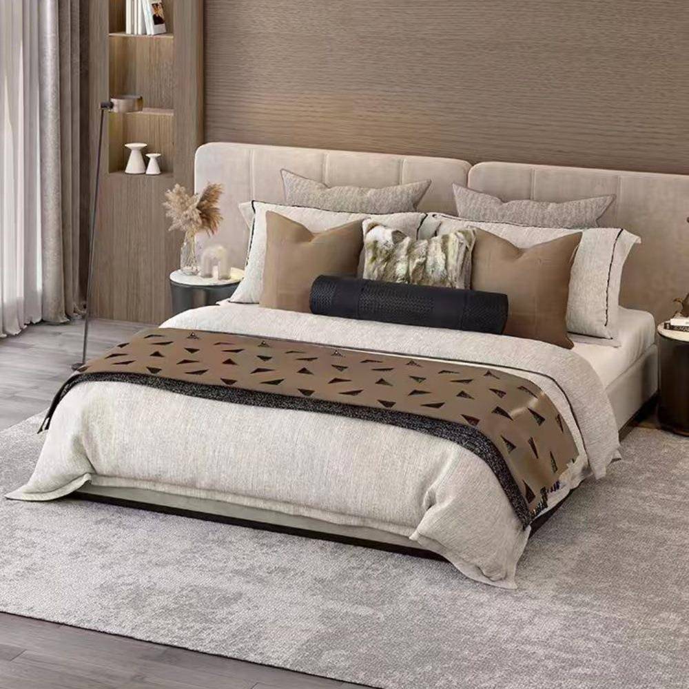 轻奢现代样板间床品售楼部样板房床上用品软装极简橙咖多件套