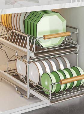 厨房下水槽抽拉置物架不锈钢多功能收纳神器橱柜内分层架抽屉拉篮