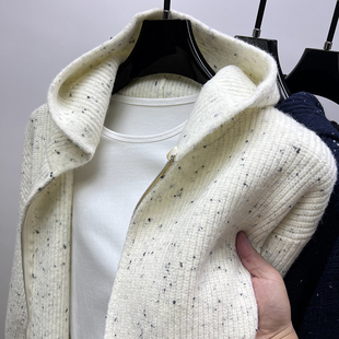 连帽拉链针织衫开衫男厚款秋冬季花线毛衣男外套宽松慵懒风毛线衣