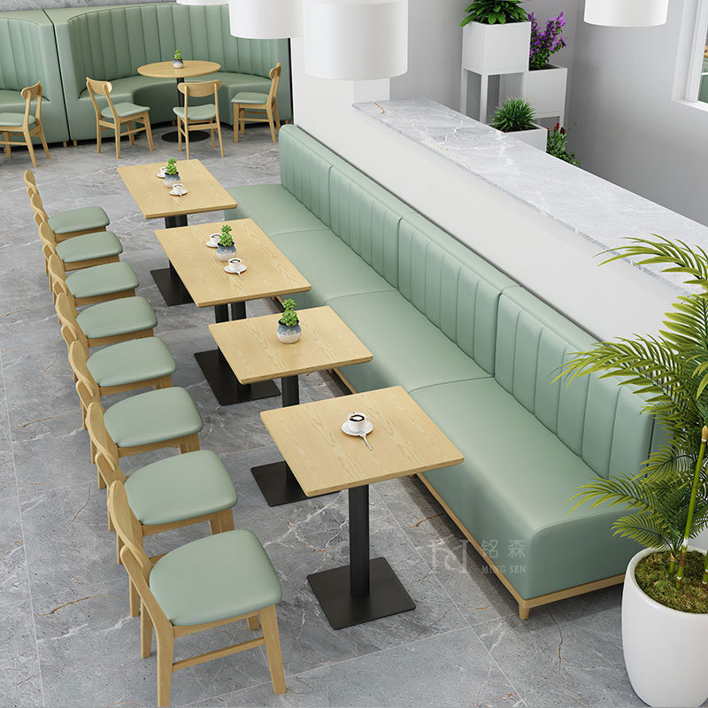 奶茶店咖啡厅主题西餐厅汉堡餐饮店实木卡座沙发桌椅组合简约休闲